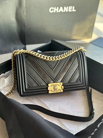Chanel Leboy Cheveron Black Bag Size 25 cm