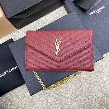 YSL Chain Bag Dark Red Bag Size 22.5x14x4 cm