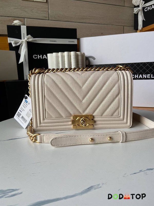 Chanel Caviar Boy Bag In Cream Gold Hardware Size 25 cm - 1
