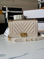 Chanel Caviar Boy Bag In Cream Gold Hardware Size 25 cm - 1