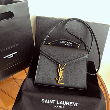 YSL Saint Laurent Cassandra Mini Top Handle Bag In Black Grained Leather Size 20 x 16 x 7.5 cm