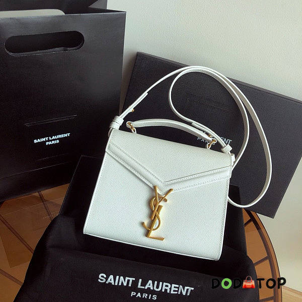 YSL Saint Laurent Cassandra Mini Top Handle Bag In White Grained Leather Size 20 x 16 x 7.5 cm - 1