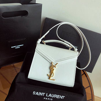 YSL Saint Laurent Cassandra Mini Top Handle Bag In White Grained Leather Size 20 x 16 x 7.5 cm