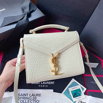 YSL Saint Laurent Cassandra Mini Top Handle Bag In White Crocodile Leather Size 20 x 16 x 7.5 cm