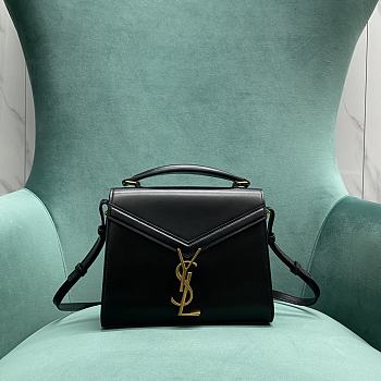YSL Saint Laurent Cassandra Mini Top Handle Bag In Black Leather Size 20 x 16 x 7.5 cm