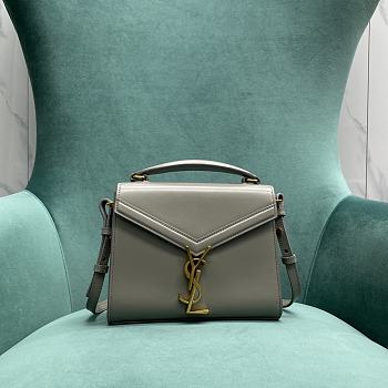 YSL Saint Laurent Cassandra Mini Top Handle Bag In Gray Leather Size 20 x 16 x 7.5 cm