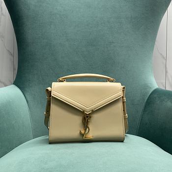 YSL Saint Laurent Cassandra Mini Top Handle Bag In Beige Leather Size 20 x 16 x 7.5 cm