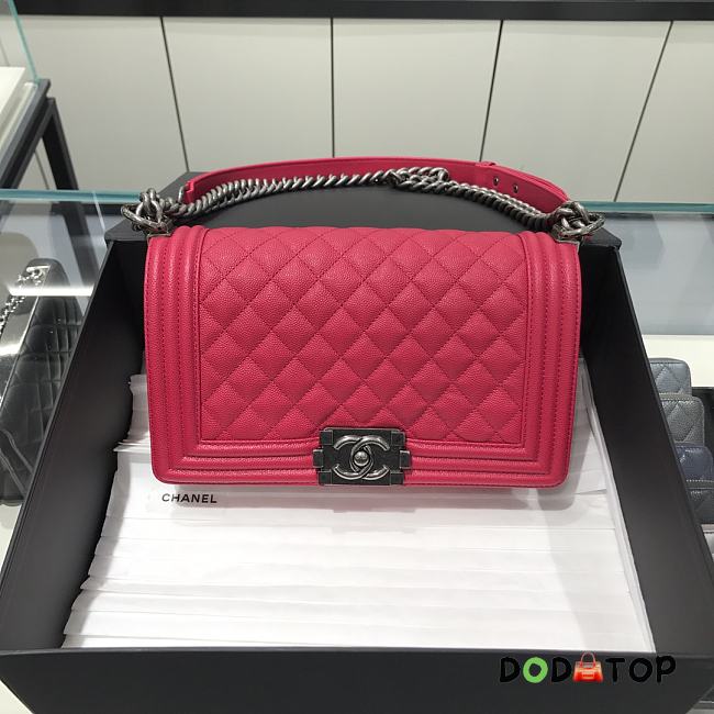 Chanel Boy Bag Caviar Pink Silver Hardware Size 25 cm - 1