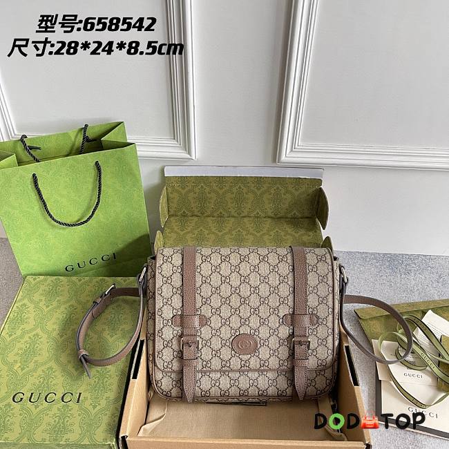 Gucci GG Messenger Bag Beige Ebony GG Supreme Canvas Brown Leather Size 28 x 24 x 8.5 cm - 1