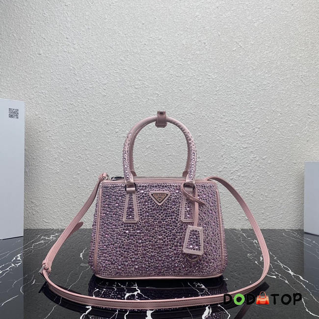 Prada Galleria Mini Crystal Embellished Satin Bag Pink Size 24.5 x 16.5 x 11 cm - 1