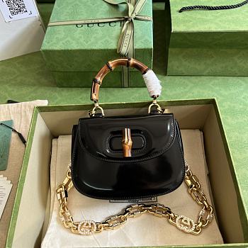 Gucci Bamboo Patent Leather Mini Handbag Black Size 17 x 12 x 7.5 cm