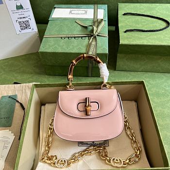 Gucci Bamboo Patent Leather Mini Handbag Pink Size 17 x 12 x 7.5 cm
