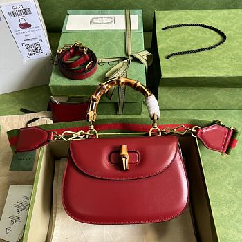 Gucci Small Top Handle Bag With Bamboo Red Size 21 x 15 x 7 cm