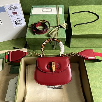 Gucci Mini Top Handle Bag With Bamboo Red Size 17 x 12 x 7.5 cm