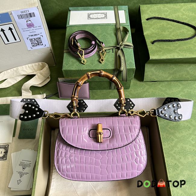 Gucci Small Top Handle Bag With Bamboo Purple Size 21 x 15 x 7 cm - 1