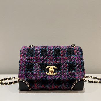 Chanel Purple Tweed Flap Chain Bag Size 14 x 19 x 10 cm