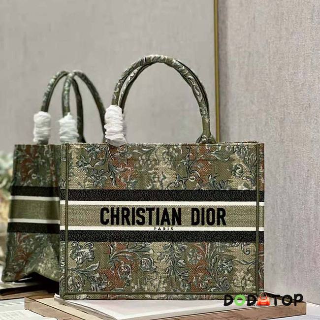 Dior Medium Book Tote Metallic Green Dior Brocart Embroidery Size 36 x 27.5 x 16.5 cm - 1