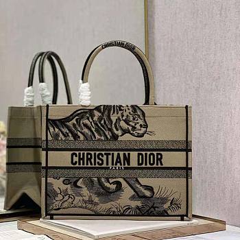 Dior Medium Book Tote Macro Toile de Jouy Tiger Embroidery Size 36 x 27.5 x 16.5 cm