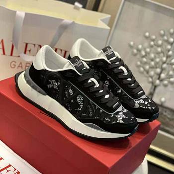 Valentino Lace and Mesh Lacerunner Sneaker Black 