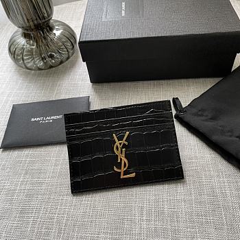 YSL Monogram Saint Laurent Card Holder Black Size 10 x 7.5 x 0.5 cm