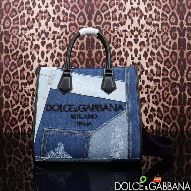Dolce Gabbana D&G Women Denim Shopper with Embroidered Logo Size 27 x 31 x 16 cm - 1