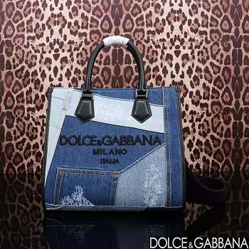 Dolce Gabbana D&G Women Denim Shopper with Embroidered Logo Size 27 x 31 x 16 cm