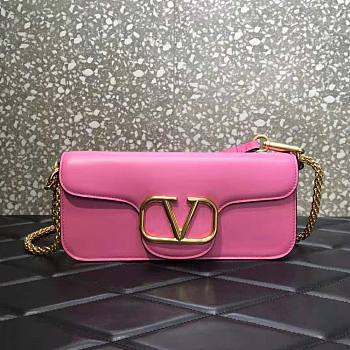 Valentino Vlogo Signature Calfskin Shoulder Bag Pink Size 27 x 13 x 6 cm
