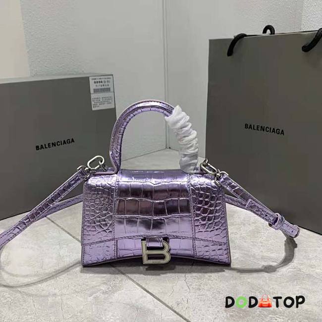 Balenciaga Hourglass Metallized Crocodile Embossed in Purple Size 19 x 13 x 8 cm - 1
