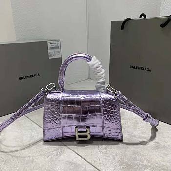 Balenciaga Hourglass Metallized Crocodile Embossed in Purple Size 19 x 13 x 8 cm