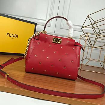 Fendi Women Peekaboo XS Leather Mini Bag Red Size 19 x 16 x 6 cm