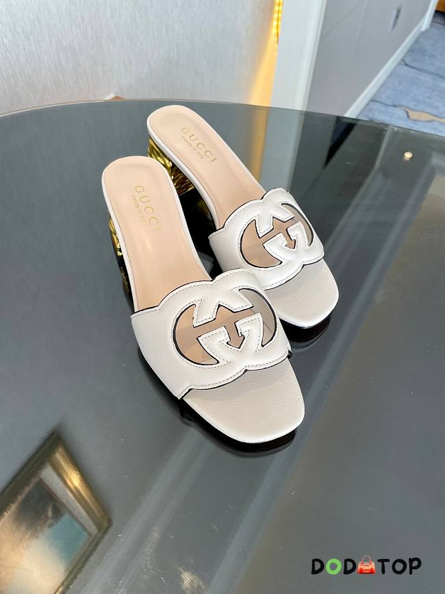 Gucci Women's Interlocking G Cut-Out Slide Sandal White - 1