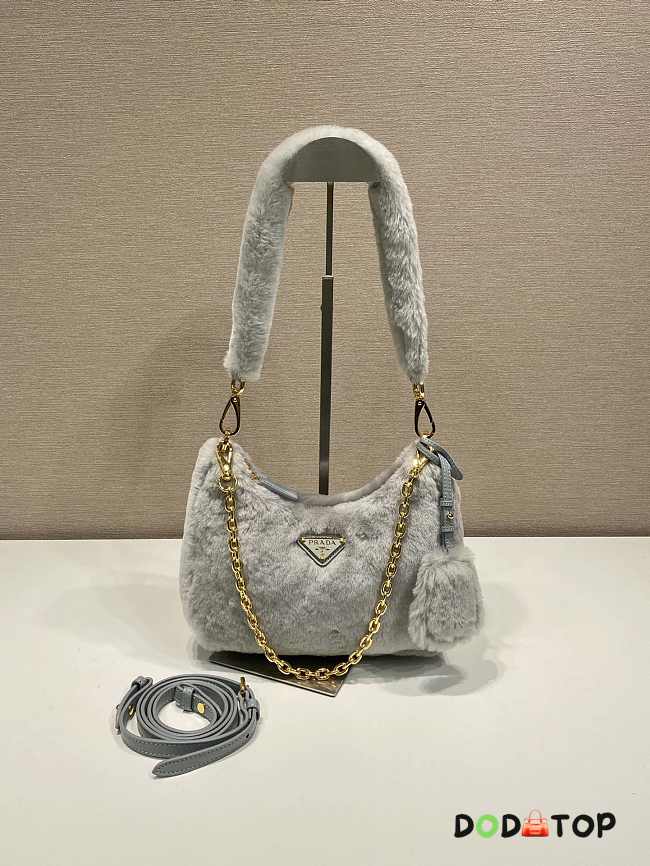 Prada Hobo Fur Bag 1BC204 Gray Size 23 x 17 x 8 cm - 1
