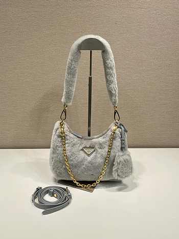 Prada Hobo Fur Bag 1BC204 Gray Size 23 x 17 x 8 cm