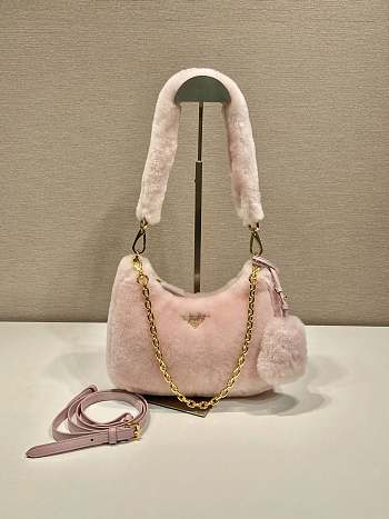 Prada Hobo Fur Bag 1BC204 Pink Size 23 x 17 x 8 cm
