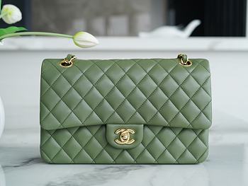 Chanel Flap Bag Green Lamskin Size 25 cm