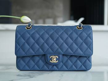 Chanel Caviar Flap Bag Blue Silver Size 25 cm