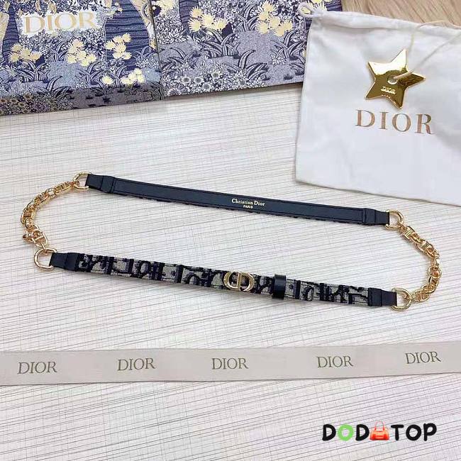Dior Women Caro Belt Blue Dior Oblique Jacquard with Shiny Gold-Finish Metal 15 mm - 1