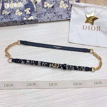 Dior Women Caro Belt Blue Dior Oblique Jacquard with Shiny Gold-Finish Metal 15 mm