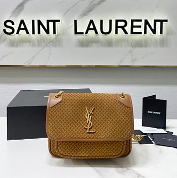 YSL Saint Laurent Medium Niki Chain Bag In Brun Clair & Brun Fonce Size 22 x 16 x 12 cm