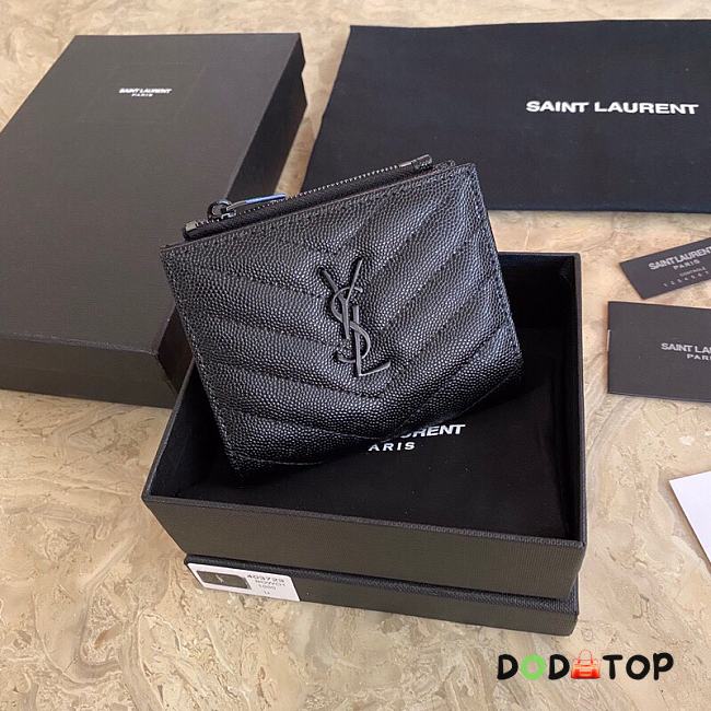 YSL Caviar Zipper Wallet Black Size 13 x 9 cm - 1