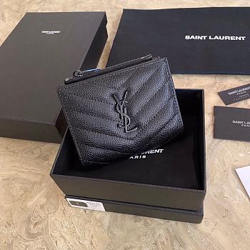 YSL Caviar Zipper Wallet Black Size 13 x 9 cm