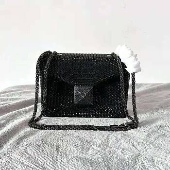 Valentino One Stud Embroidered Bag with Chain Black Size 19 x 14 x 11 cm