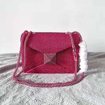 Valentino One Stud Embroidered Bag with Chain Pink Size 19 x 14 x 11 cm