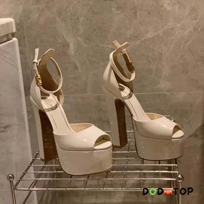 Valentino Women Garavani Tan-Go Platform Patent Leather Sandal 155mm White - 1