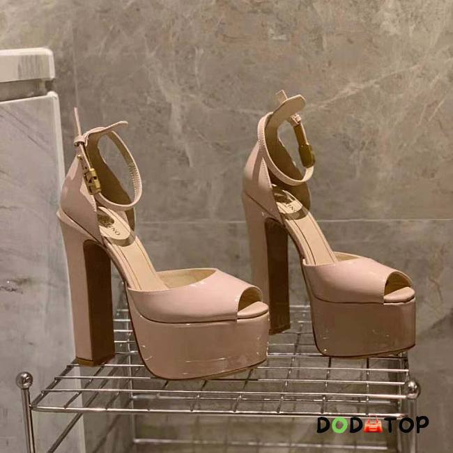 Valentino Women Garavani Tan-Go Platform Patent Leather Sandal 155mm Pink - 1