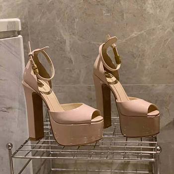 Valentino Women Garavani Tan-Go Platform Patent Leather Sandal 155mm Pink
