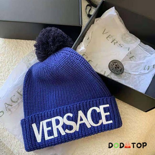 Versace Women Logo Wool Cap Crafted From Plush - 1