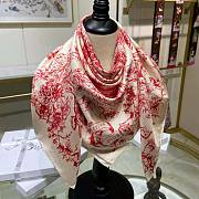 Dior Women Toile De Jouy Flowers Square Scarf Ivory and Red Silk Twill  - 1