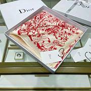 Dior Women Toile De Jouy Flowers Square Scarf Ivory and Red Silk Twill  - 5