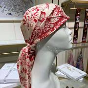 Dior Women Toile De Jouy Flowers Square Scarf Ivory and Red Silk Twill  - 4